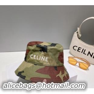 Cheap Design Celine Green Camouflage Bucket Hat with CELINE 0112 2024