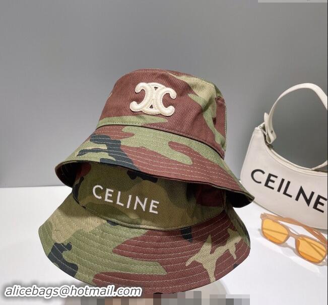 Cheap Design Celine Green Camouflage Bucket Hat with CELINE 0112 2024