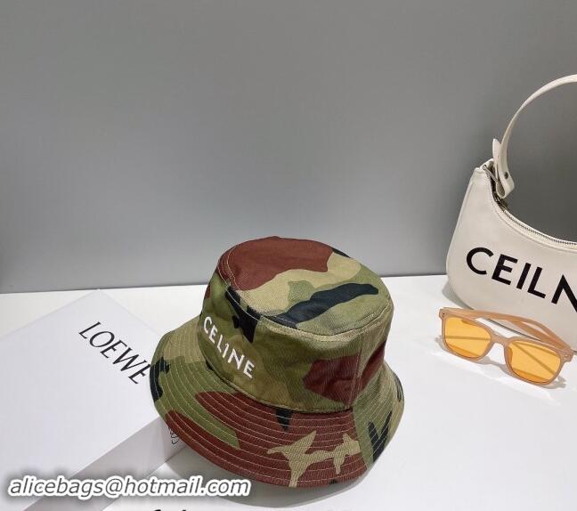 Cheap Design Celine Green Camouflage Bucket Hat with CELINE 0112 2024