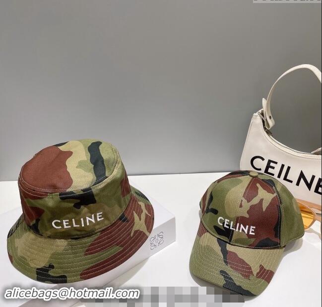 Cheap Design Celine Green Camouflage Bucket Hat with CELINE 0112 2024