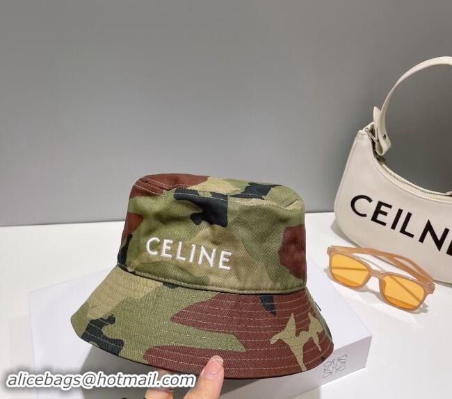 Cheap Design Celine Green Camouflage Bucket Hat with CELINE 0112 2024