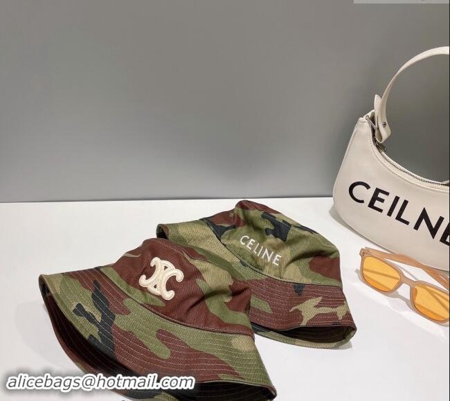 Cheap Design Celine Green Camouflage Bucket Hat with CELINE 0112 2024