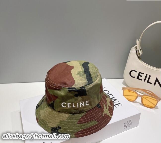 Cheap Design Celine Green Camouflage Bucket Hat with CELINE 0112 2024