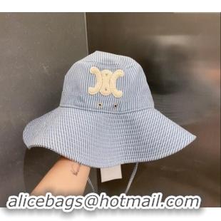 Buy Discount Celine Striped Fabric Wide Brim Hat 0301 Light Blue 2024