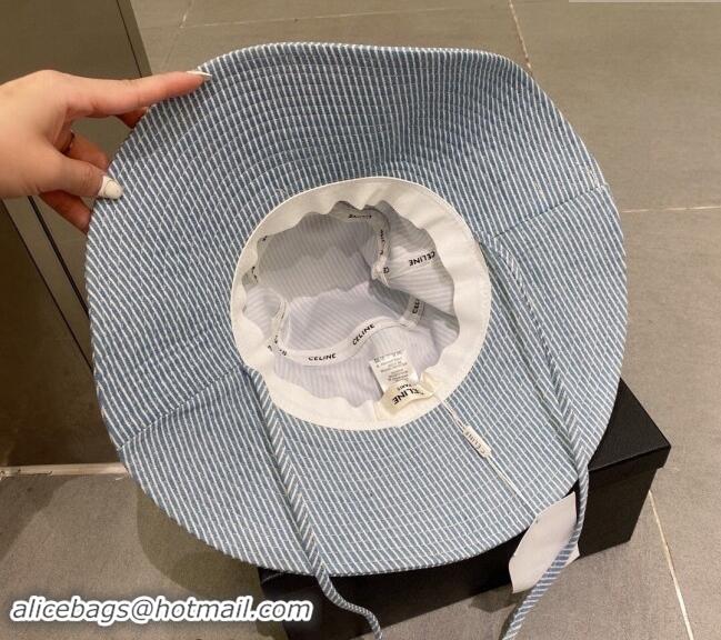 Buy Discount Celine Striped Fabric Wide Brim Hat 0301 Light Blue 2024