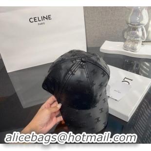 New Design Celine Embroidered logo Leather Baseball Hat 0302 Black 2024