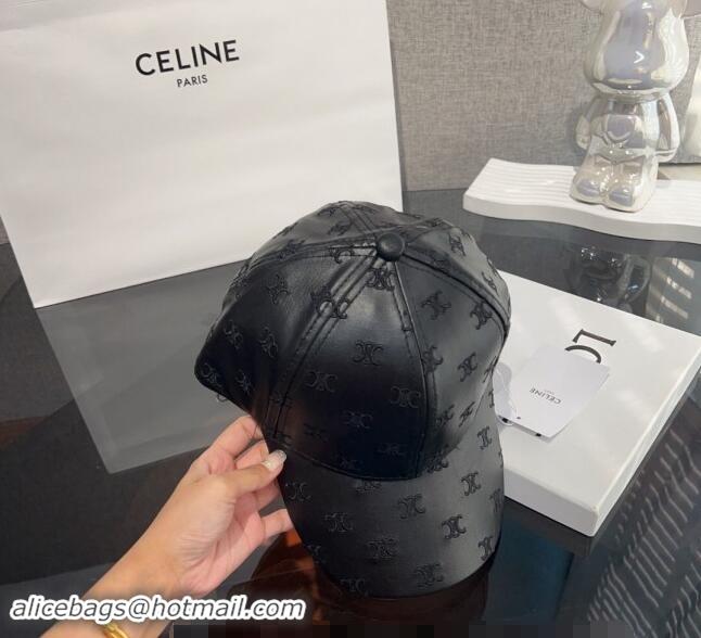 New Design Celine Embroidered logo Leather Baseball Hat 0302 Black 2024