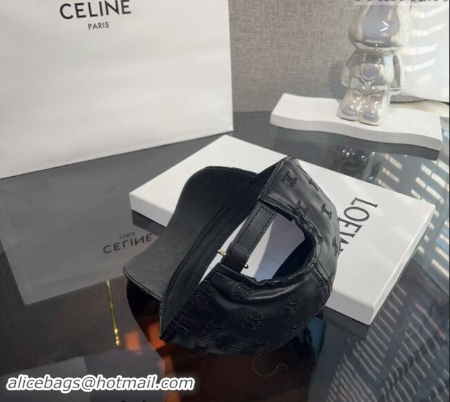 New Design Celine Embroidered logo Leather Baseball Hat 0302 Black 2024