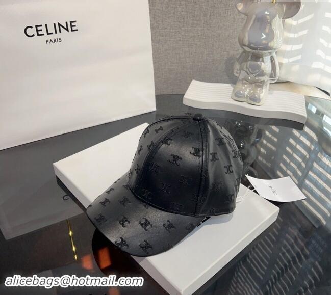 New Design Celine Embroidered logo Leather Baseball Hat 0302 Black 2024