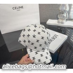 Buy Classic Celine Embroidered logo Leather Baseball Hat 0302 White 2024