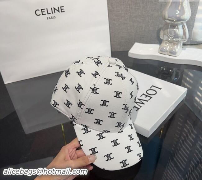 Buy Classic Celine Embroidered logo Leather Baseball Hat 0302 White 2024