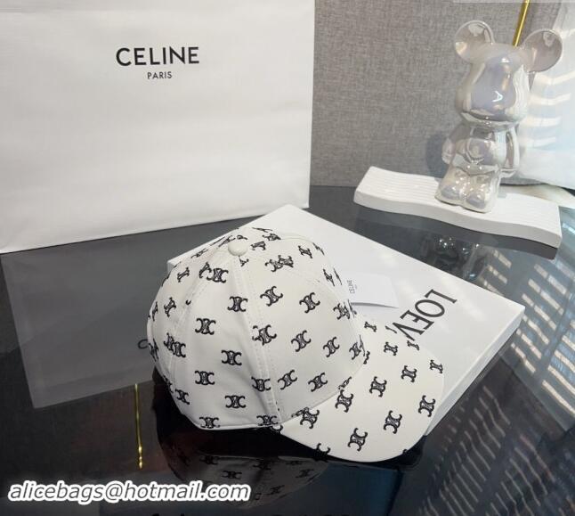 Buy Classic Celine Embroidered logo Leather Baseball Hat 0302 White 2024