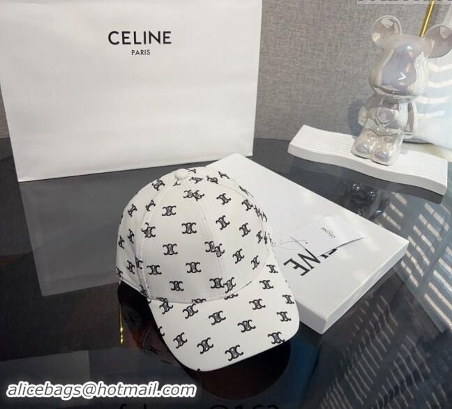 Buy Classic Celine Embroidered logo Leather Baseball Hat 0302 White 2024