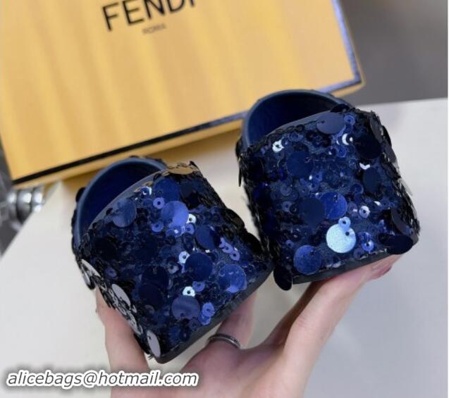 Hot Style Fendi Sequins Wedge Slides Sandal 6cm Blue 813110