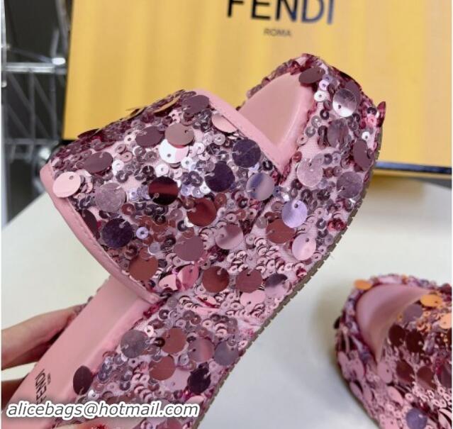 Stylish Fendi Sequins Wedge Slides Sandal 6cm Pink 813111