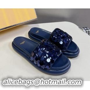 Pretty Style Fendi Sequins Flat Slides Sandal Blue 813115