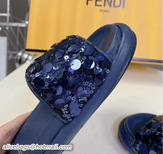 Pretty Style Fendi Sequins Flat Slides Sandal Blue 813115