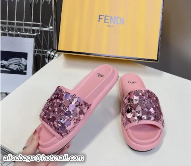 Sumptuous Fendi Sequins Flat Slides Sandal Pink 813116