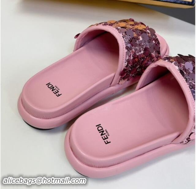 Sumptuous Fendi Sequins Flat Slides Sandal Pink 813116