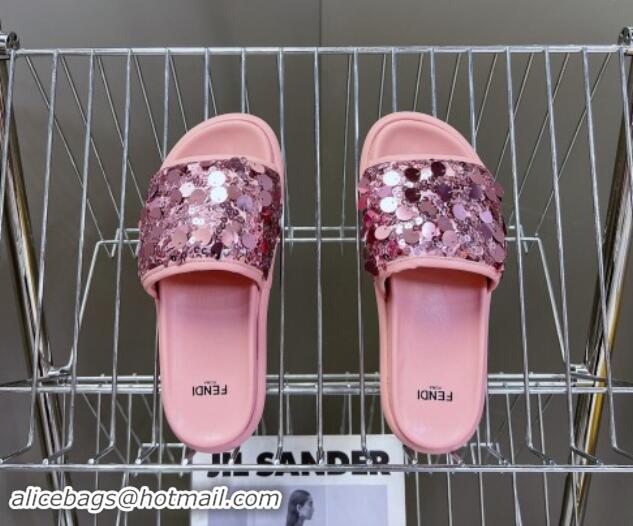 Sumptuous Fendi Sequins Flat Slides Sandal Pink 813116