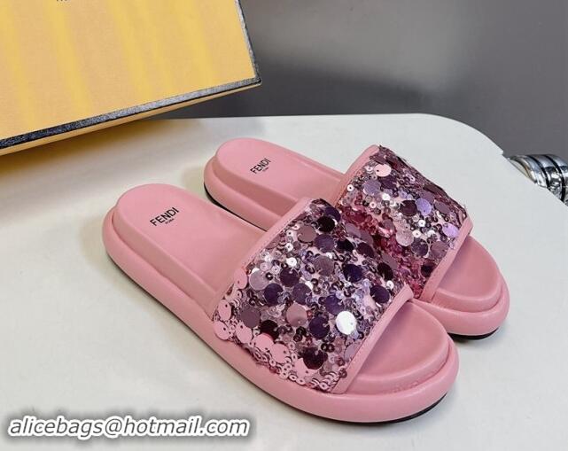 Sumptuous Fendi Sequins Flat Slides Sandal Pink 813116