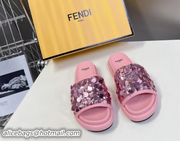 Sumptuous Fendi Sequins Flat Slides Sandal Pink 813116