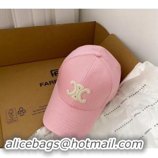 Hot Style Celine Canvas Baseball Hat Triomphe 040302 Light Pink 2024