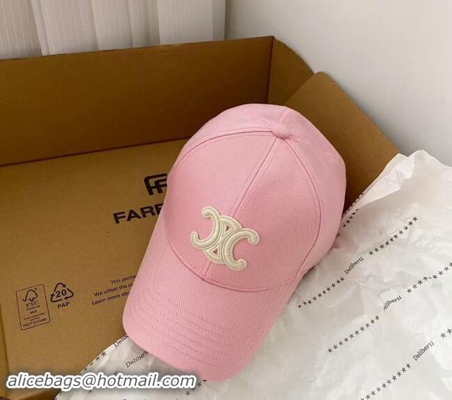 Hot Style Celine Canvas Baseball Hat Triomphe 040302 Light Pink 2024