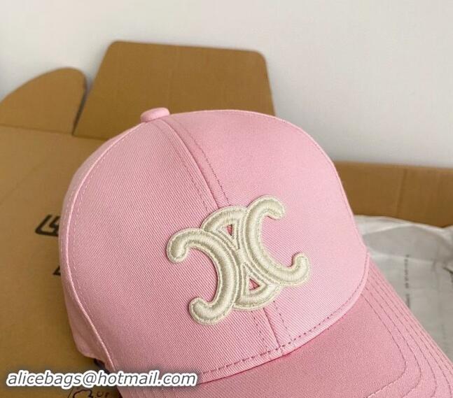 Hot Style Celine Canvas Baseball Hat Triomphe 040302 Light Pink 2024