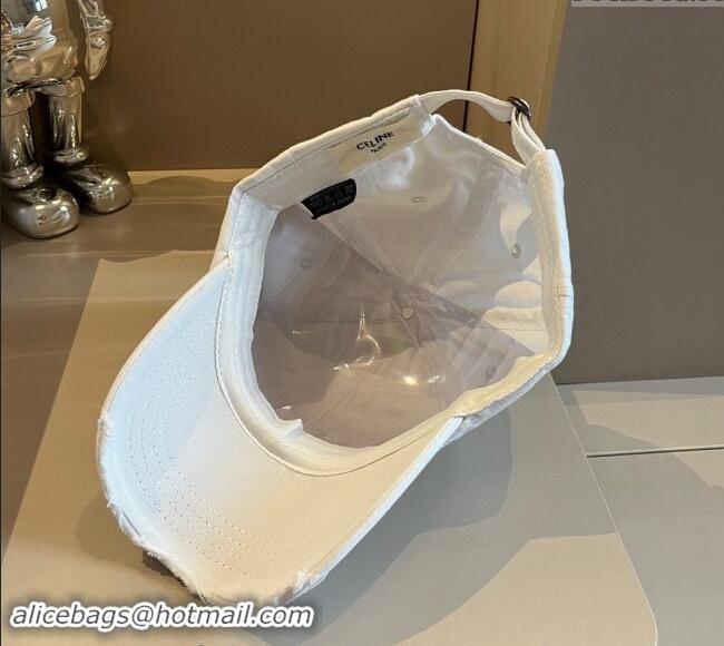 Luxury Discount Celine Canvas Baseball Hat 0514 White 2024