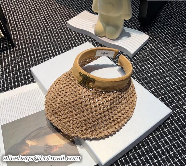 Inexpensive Celine Crochet Straw Visor Hat 0619 Khaki 2024