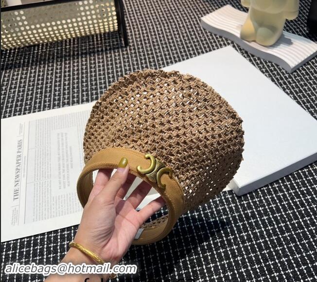 Inexpensive Celine Crochet Straw Visor Hat 0619 Khaki 2024