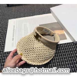 Sophisticated Celine Crochet Straw Visor Hat 0619 Beige 2024