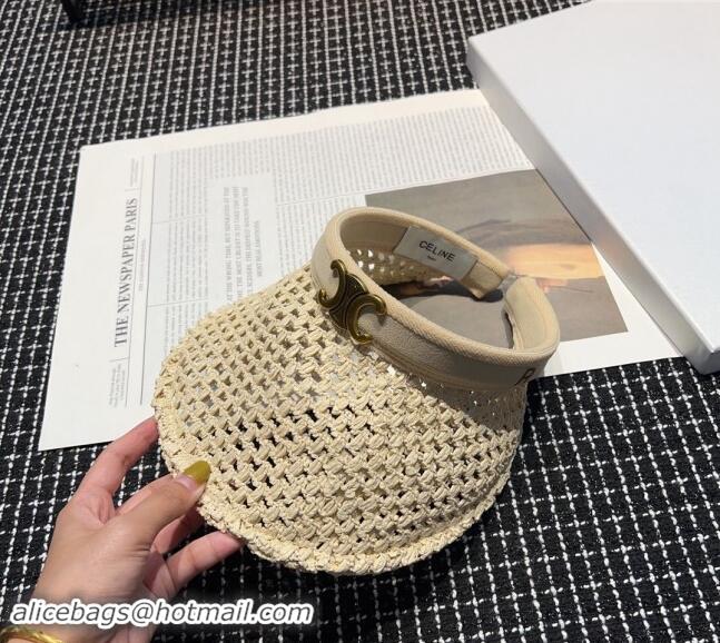 Sophisticated Celine Crochet Straw Visor Hat 0619 Beige 2024