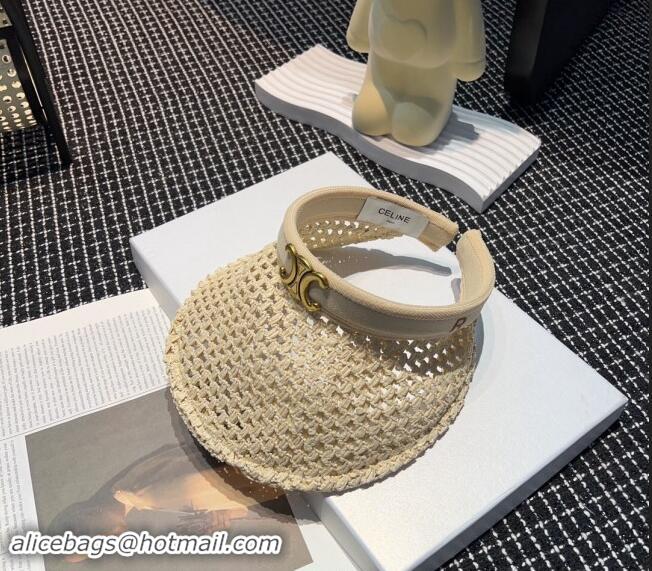 Sophisticated Celine Crochet Straw Visor Hat 0619 Beige 2024