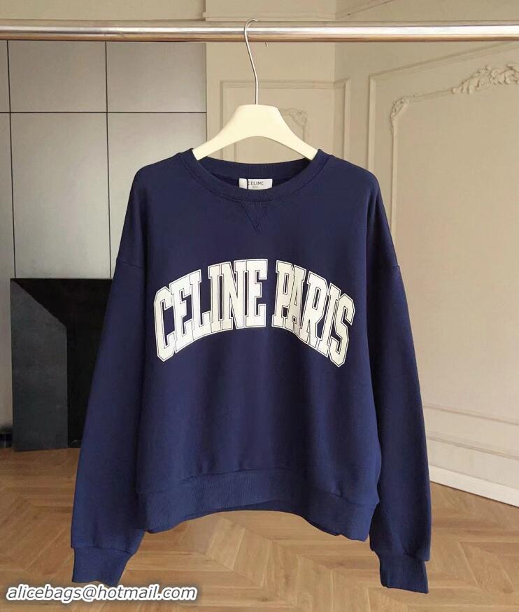 Super Quality Celine Oversized Celine Sweatshirt In Cotton Fleece CE5462 Dark Blue