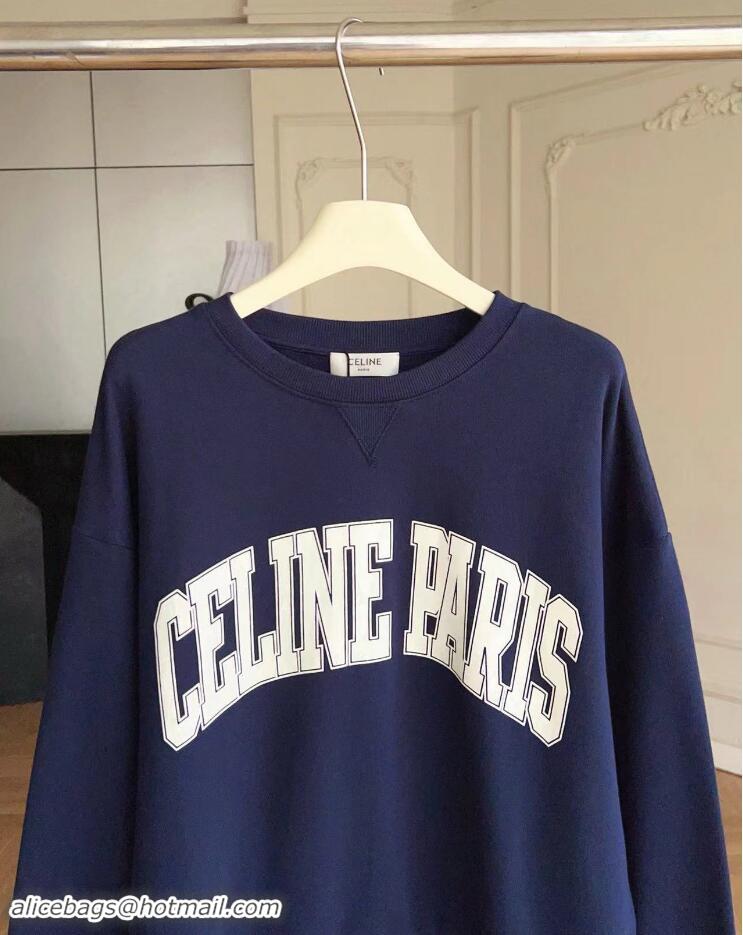 Super Quality Celine Oversized Celine Sweatshirt In Cotton Fleece CE5462 Dark Blue