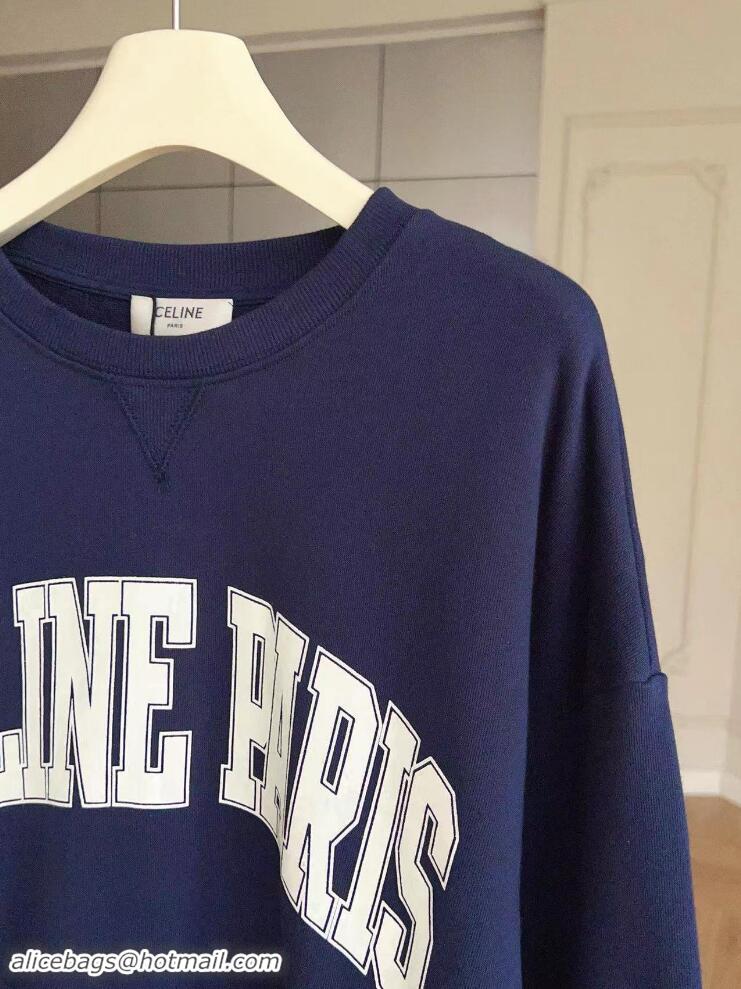 Super Quality Celine Oversized Celine Sweatshirt In Cotton Fleece CE5462 Dark Blue