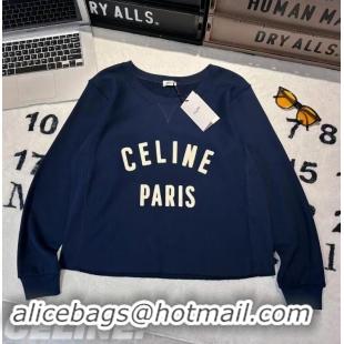 ​Unique Discount Celine Paris Loose Sweatshirt In Cotton Fleece CE5463 Dark Blue