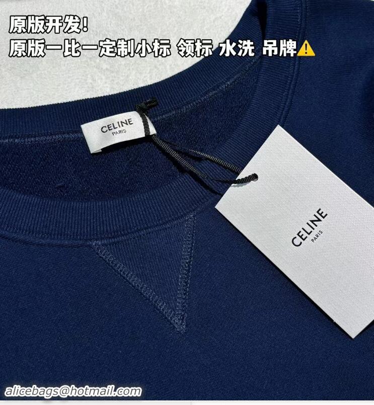 ​Unique Discount Celine Paris Loose Sweatshirt In Cotton Fleece CE5463 Dark Blue