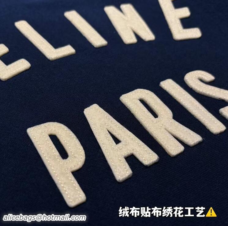 ​Unique Discount Celine Paris Loose Sweatshirt In Cotton Fleece CE5463 Dark Blue