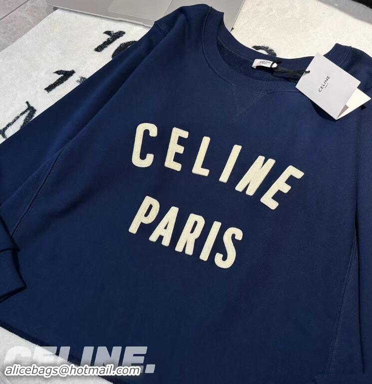 ​Unique Discount Celine Paris Loose Sweatshirt In Cotton Fleece CE5463 Dark Blue