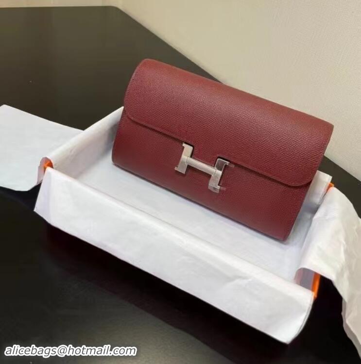 Luxury Cheap Hermes Constance Long Wallet H4087 Burgundy