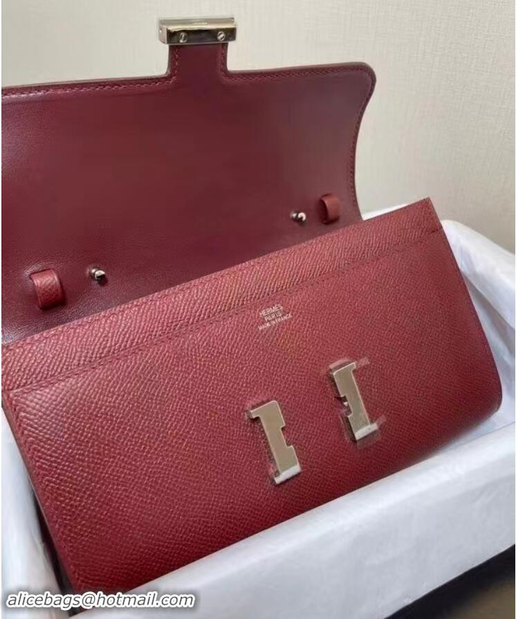 Luxury Cheap Hermes Constance Long Wallet H4087 Burgundy