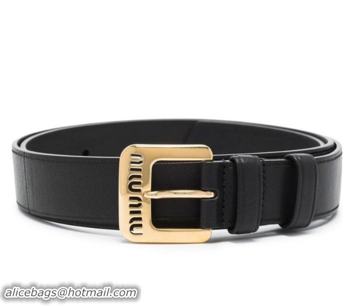 ​Top Quality Miu Miu Logo-Embellished Leather Belt M8410 Black/Gold