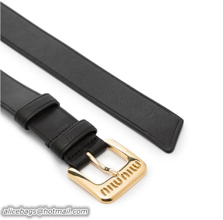 ​Top Quality Miu Miu Logo-Embellished Leather Belt M8410 Black/Gold