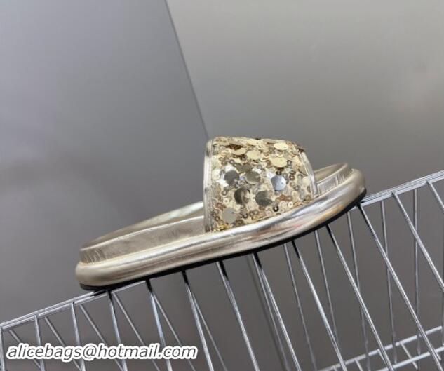 Good Quality Fendi Sequins Flat Slides Sandal Gold 813117