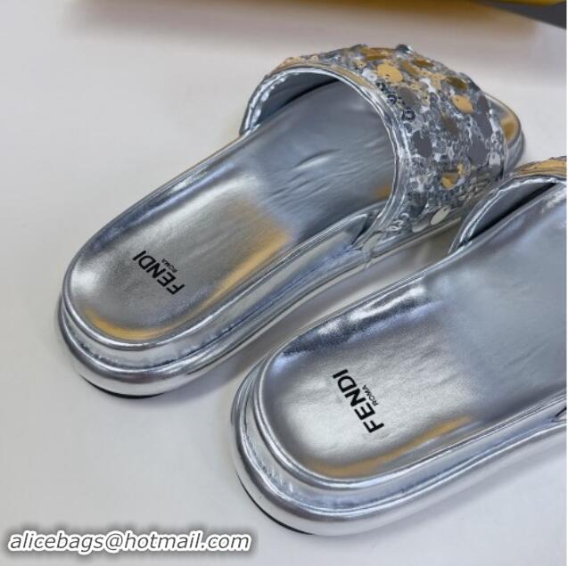 Sumptuous Fendi Sequins Flat Slides Sandal Silver 813118