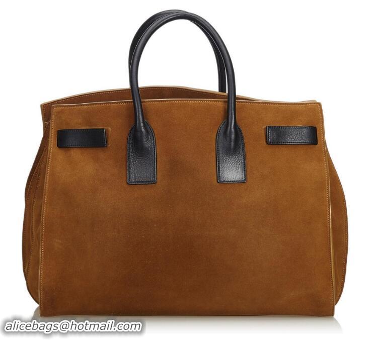 Famous Brand Saint Laurent Large Suede Sac de Jour Y84211 Brown/Black