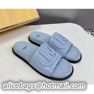 Best Price Fendi Leather Flat Slides Sandal with FF Circle Blue 813123